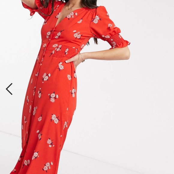 ASOS DESIGN button through maxi tea dress with shirred waist in floral print - Picture 2 of 7